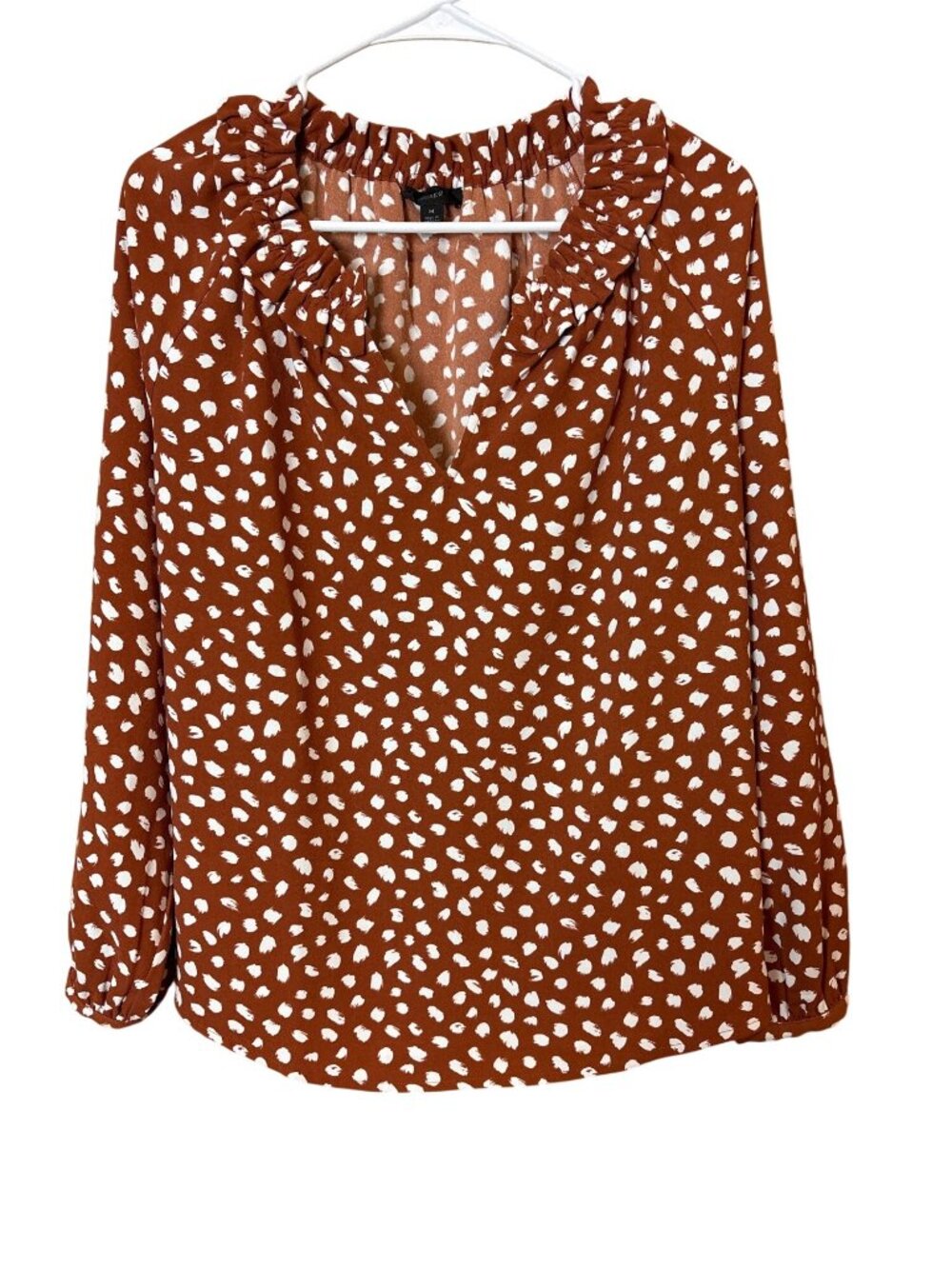 J.Crew Rust Dot Blouse With Ruffle Neckline Size M Boho Romantic Cottagecore